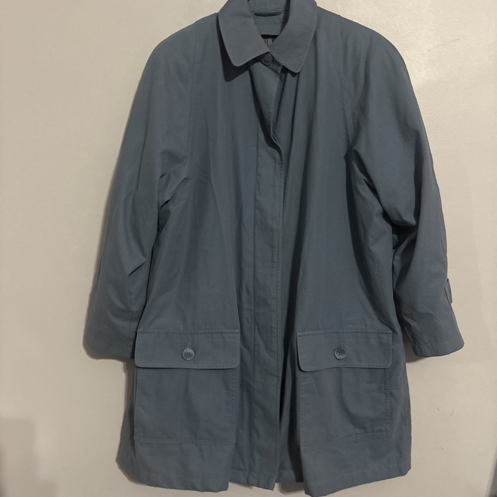 VTG London Fog Sz 12 Petite Blue‎ Trench Coat w/  Button Closure Inside Flannel